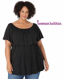 Woman within off shoulder ruffled T-shirt top size 3x black